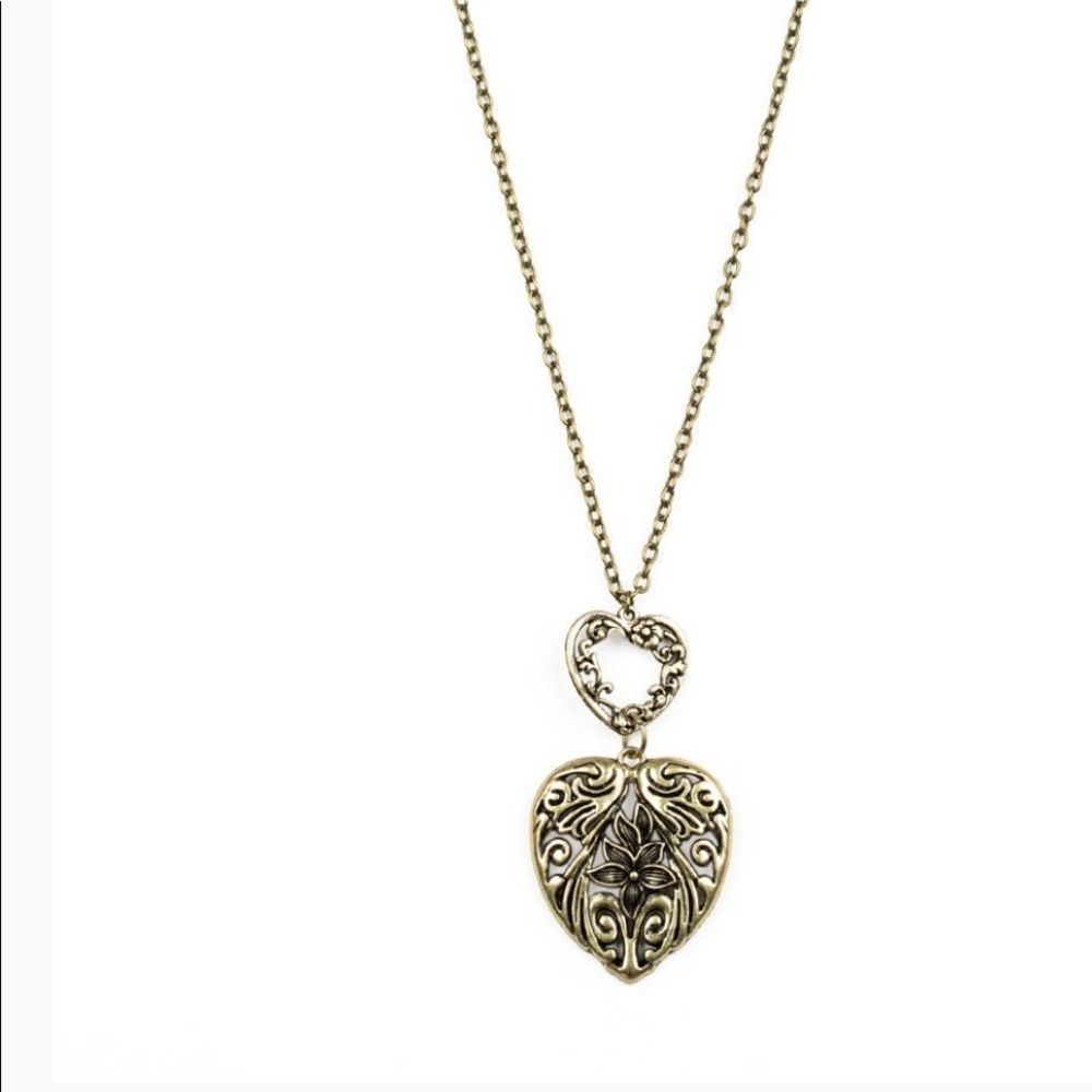 Heart Brass Necklace Two Piece Set